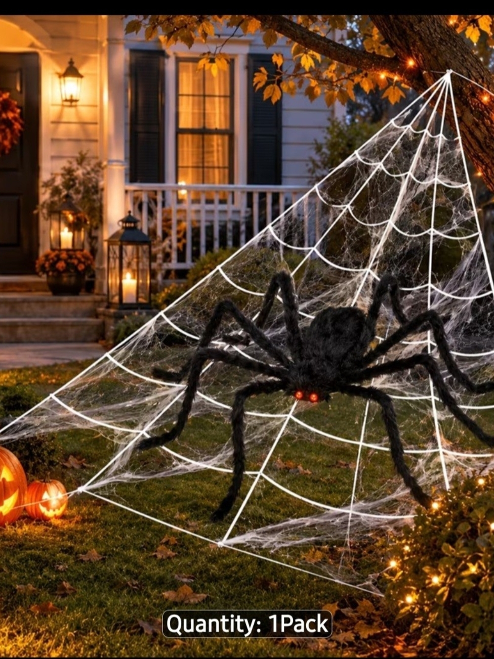Outdoor Halloween Spider Web Decoration with Large Black Spider - 1 Pack